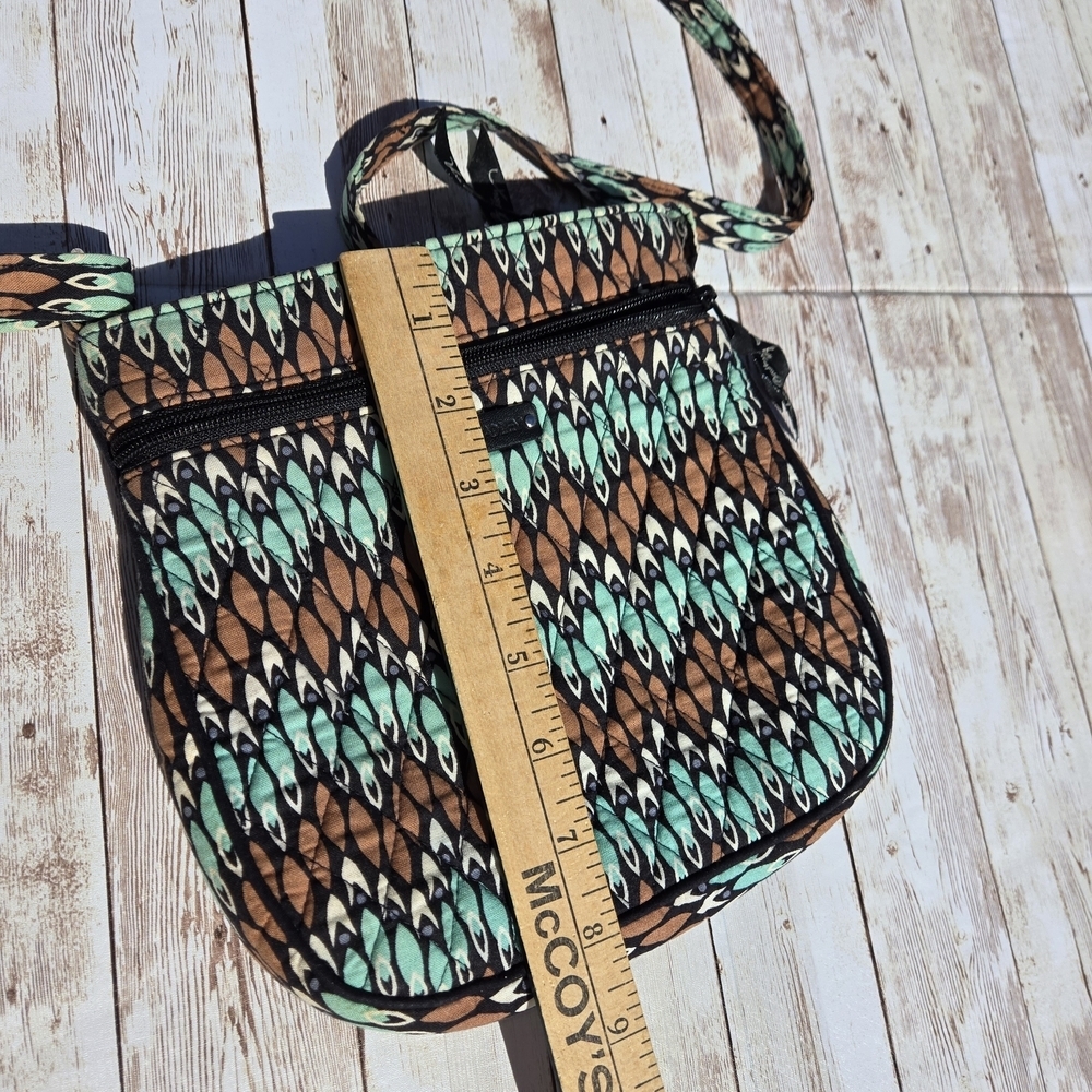 Vera Bradley Small Crossbody Bag Teal Brown Feather Print Adjustable Strap EUC - Picture 9 of 13